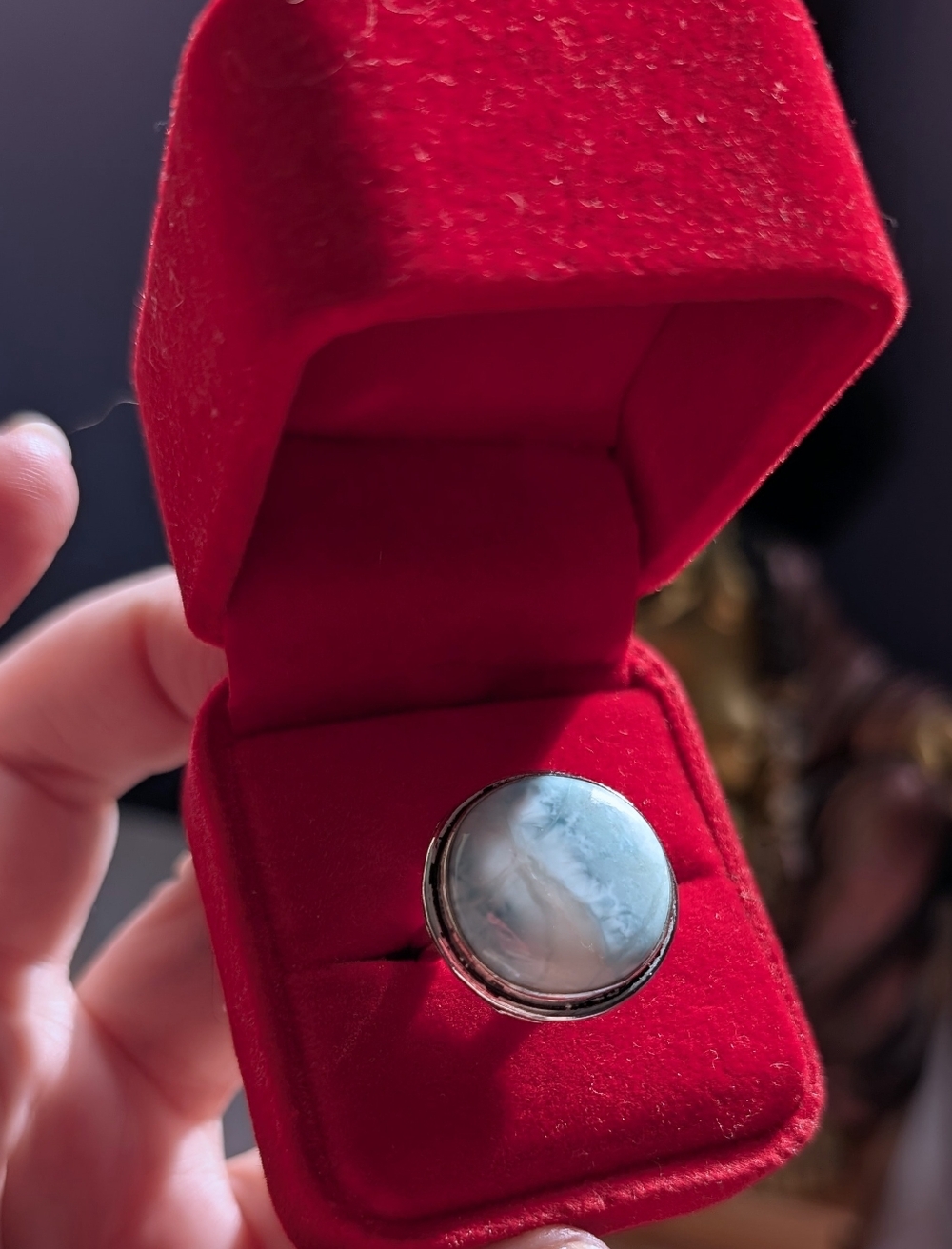Vintage Round  Larimar Set In Sterling Silver Size 9.75